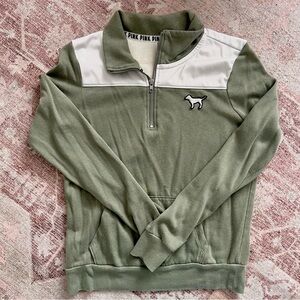 PINK Victoria's Secret Women’s Olive Green Quarter-Zip Sweater